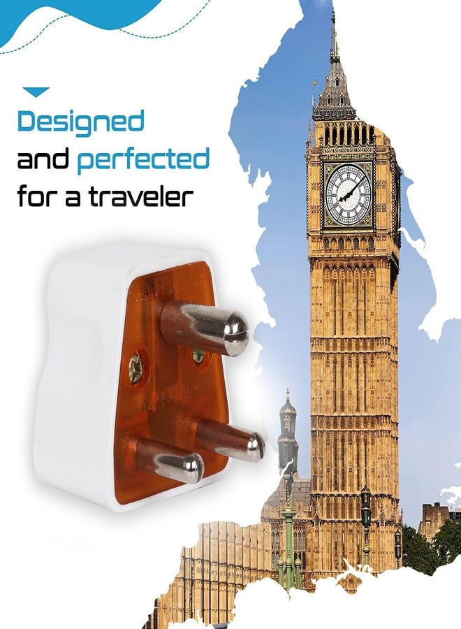 Mica 3 Pin (USA, UK, China, Flat Pins Plug) to India (Type D) Universal Travel Adapter Plug. (White) Qty. - (1) - Image 2